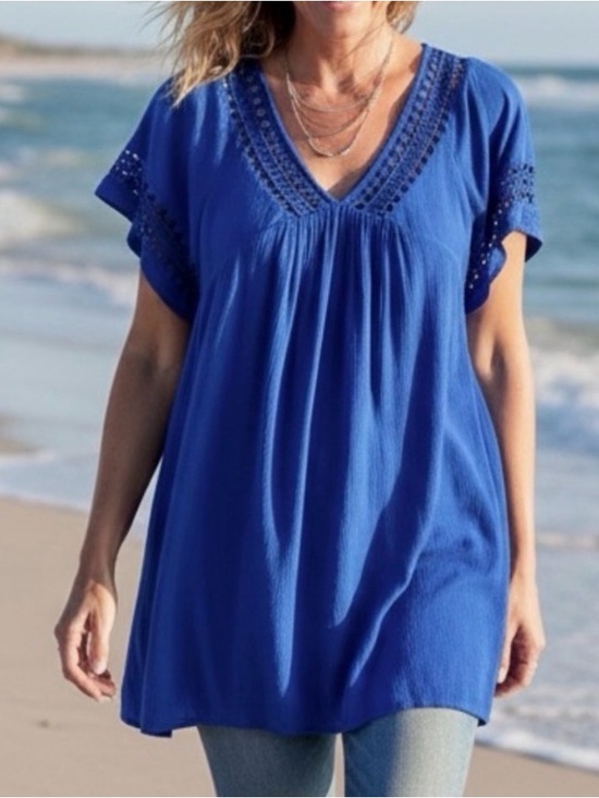Umgee Tops - Umgee Royal Blue Lace Accent Blouse/Tunic